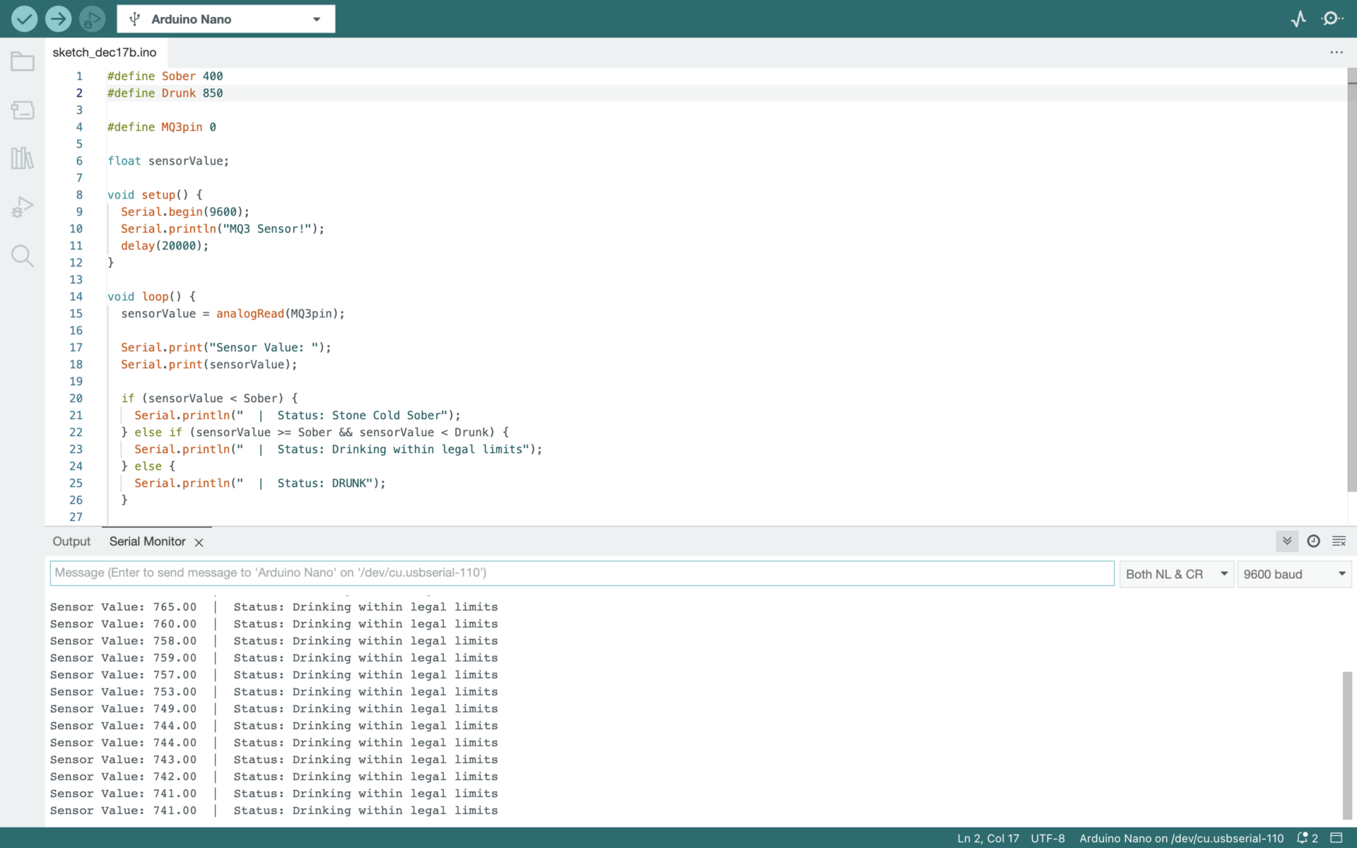 MQ-3 Sensor With Arduino